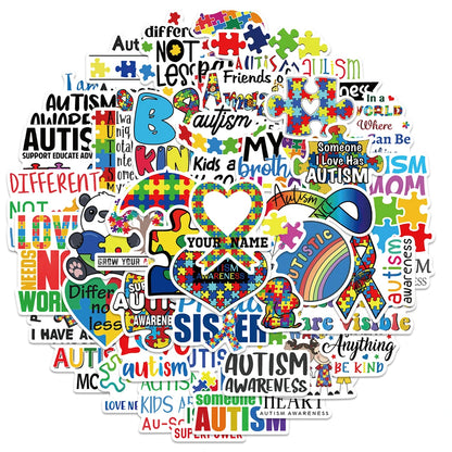50PCS Autism Graffiti Stickers Luggage Refrigerator Notebook Hand Account Skateboard Water Cup Decoration