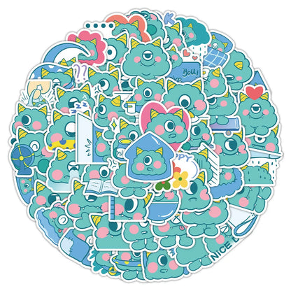 60PCS Cartoon Cute Blue Little Monster Graffiti Stickers Personalized Creative DIY Decorative Stickers Laptop Motorcycle Guitar Decals Popular Toys