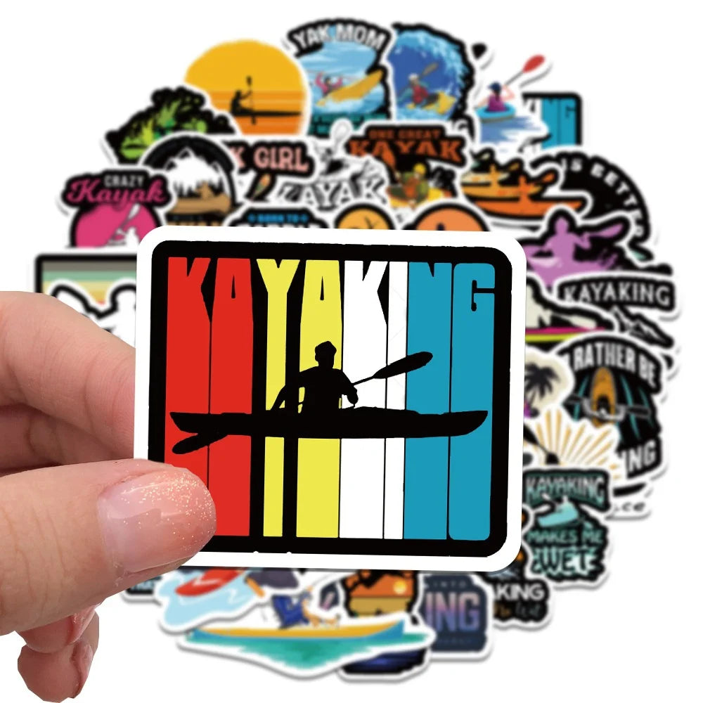 50PCS cartoon water kayak sports graffiti stickers, personalized, fashionable and creative DIY exquisite decorative stickers, luggage, laptops, ipads, guitars, helmets, cars, popular stickers, toys