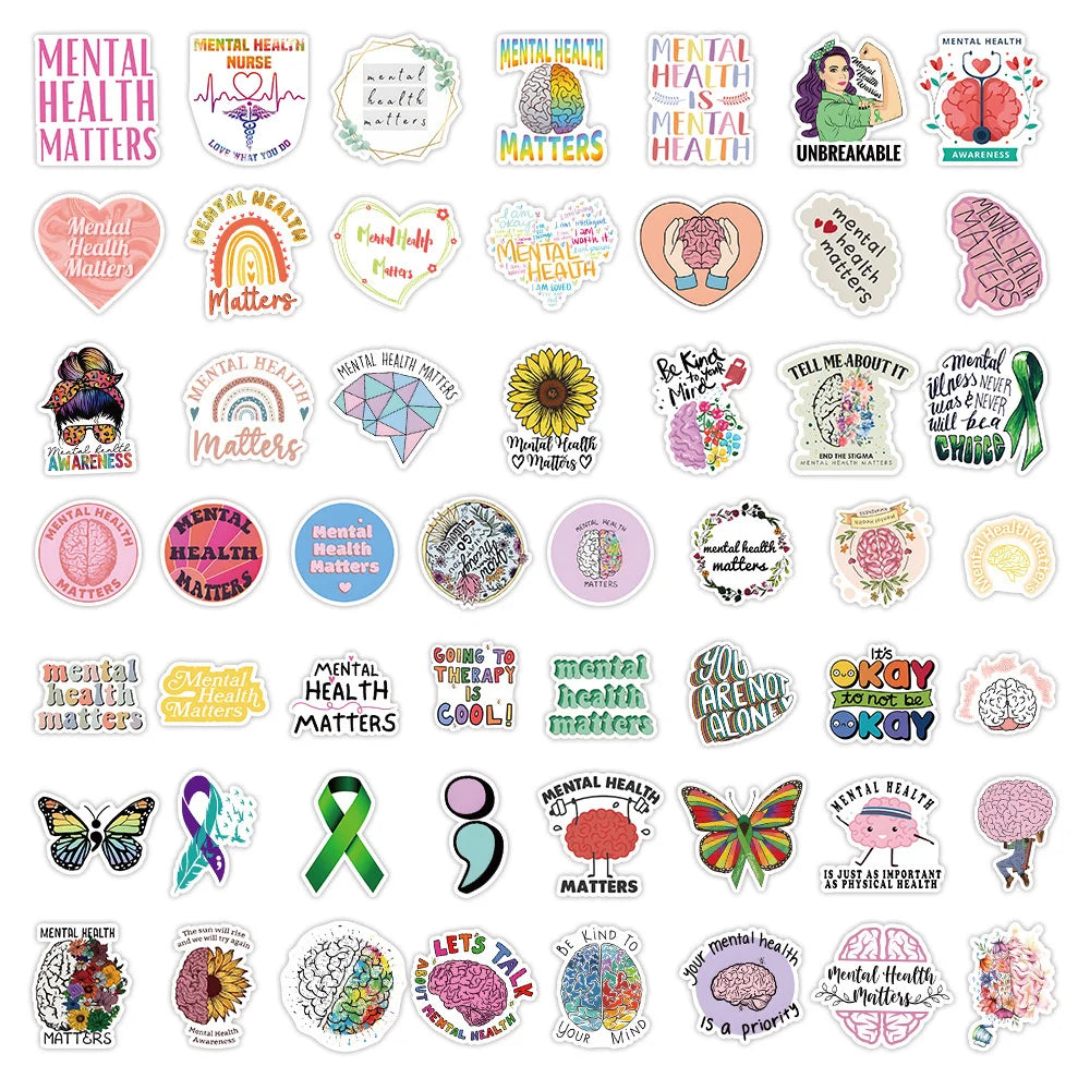 100PCS Mental Health Small Fresh Graffiti Stickers Personalized Fashion Creative DIY Trend Exquisite Decorative Stickers Water Cups Guitar Helmets Skateboards Popular Decals Toys