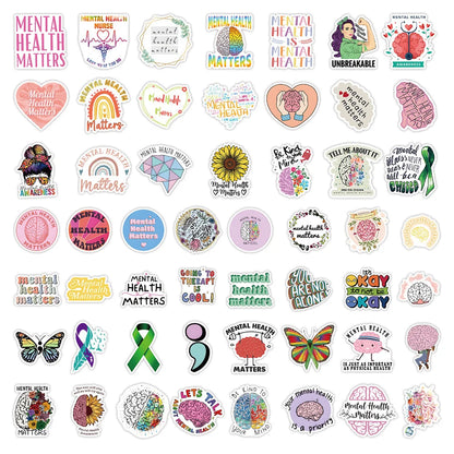 100PCS Mental Health Small Fresh Graffiti Stickers Personalized Fashion Creative DIY Trend Exquisite Decorative Stickers Water Cups Guitar Helmets Skateboards Popular Decals Toys