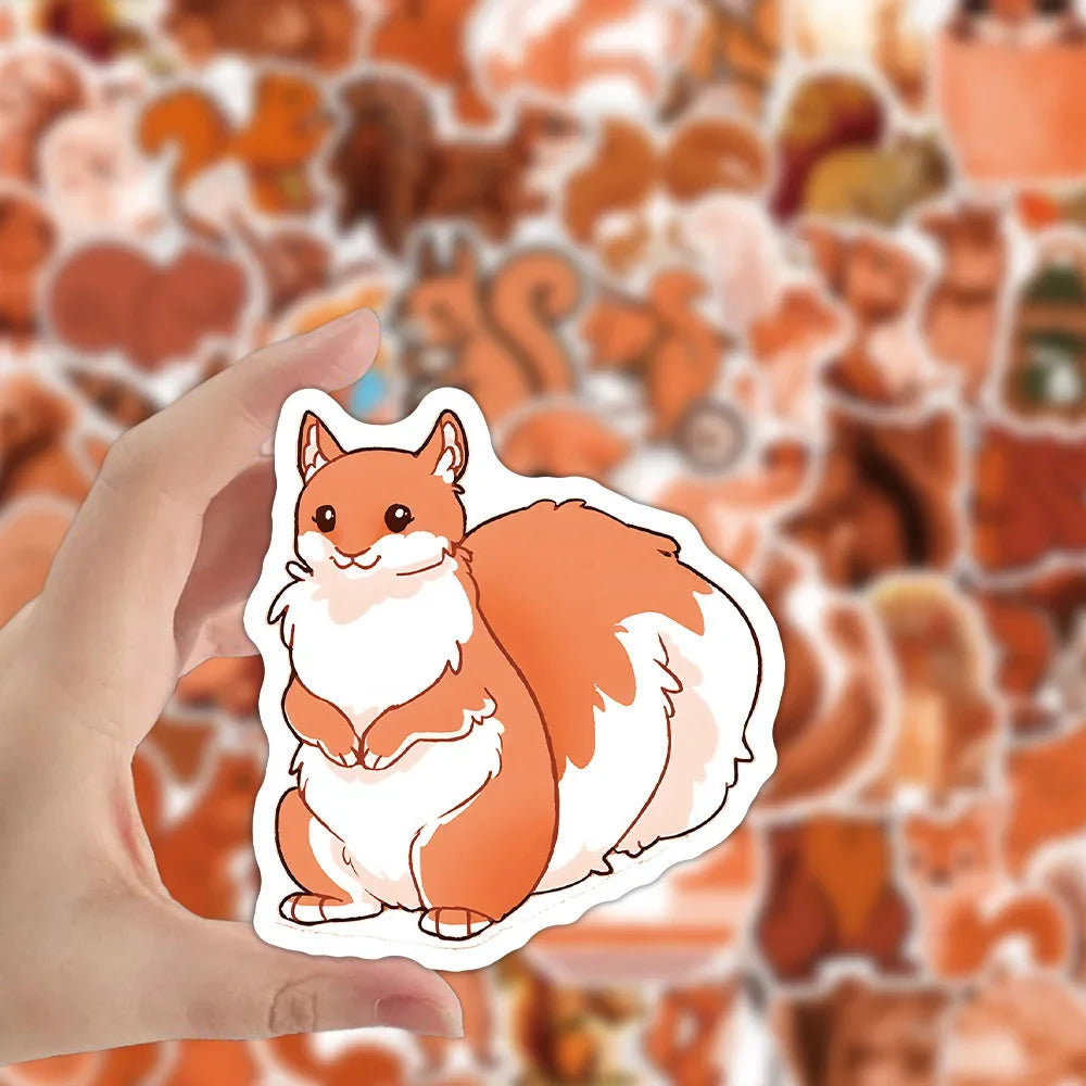 50 pieces of cute cartoon squirrel animal graffiti stickers, personalized, fashionable and creative DIY exquisite decorative stickers, skateboard guitar, refrigerator, water cup, helmet, popular decal toys