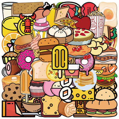 100PCS Adorable Cartoon Food Doodle Stickers Exquisite Creative DIY Journal Decorations Suitable for Suitcases, Laptops, Skateboards, Water Bottles, Helmets, and Stationery Cases