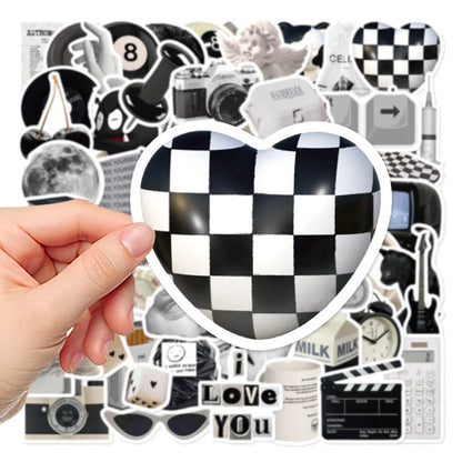61PCS Cartoon Black and White Minimalist Style Graffiti Stickers Personalized DIY Creative Trend Decorative Decals Toys Skateboard Helmets Popular Fine Stickers