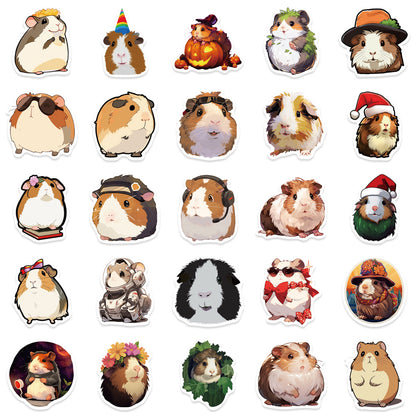 50PCS Cute Cartoon Guinea Pig Animal Doodle Stickers Exquisite, Fashionable, Creative DIY Journal Decorations Suitable for Phone Cases, Laptops, Water Bottles, Guitar Heads, Helmets, and Stationery Boxes