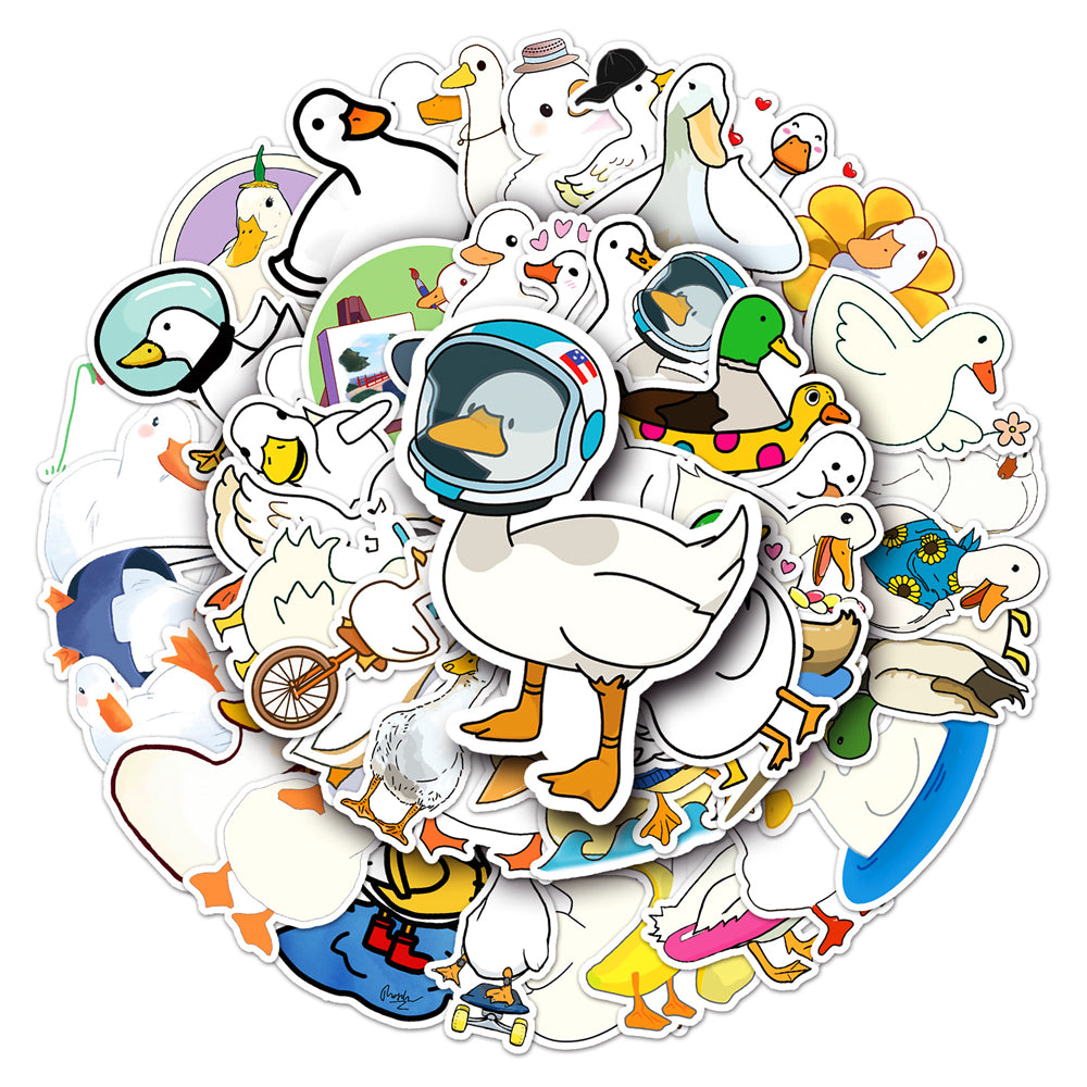 50PCS Cute Duck Doodle Stickers, Cartoon Animal Vinyl Decals for Laptops, Water Bottles, Nursery Decor