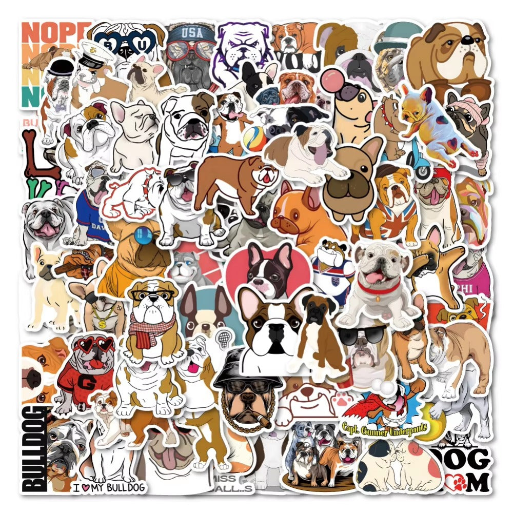 50PCS Cute Cartoon Bulldog Animal Doodle Stickers Perfect for Skateboards, Bags, Water Bottles, Helmets Creative Desktop Decor Decals