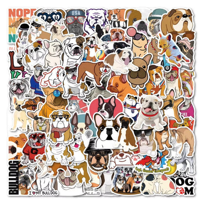 50PCS Cute Cartoon Bulldog Animal Doodle Stickers Perfect for Skateboards, Bags, Water Bottles, Helmets Creative Desktop Decor Decals