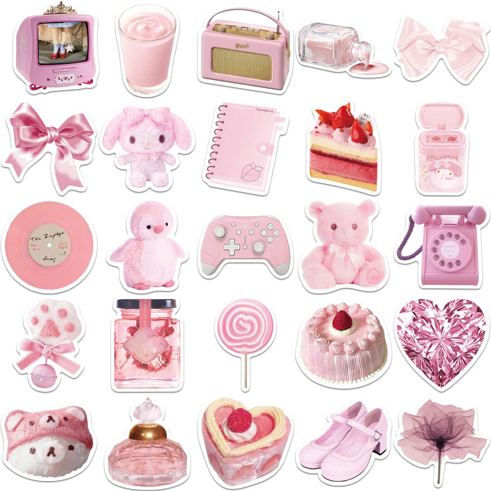 50PCS Kawaii Pink Heart Bear Stickers - Pastel Teddies Doodle Decals for Inner Child Healing Journals, Soft Life Planners & Gentle Rebellion Art Projects