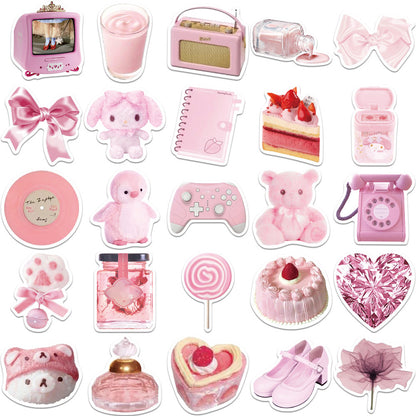50PCS Kawaii Pink Heart Bear Stickers - Pastel Teddies Doodle Decals for Inner Child Healing Journals, Soft Life Planners & Gentle Rebellion Art Projects