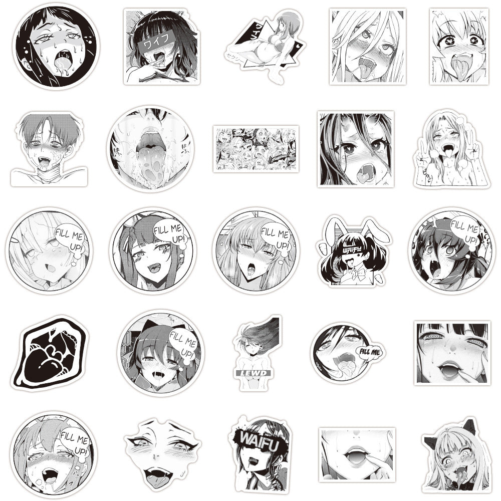50PCS Black and White Bunny Girl Stickers - Retro Cartoon Decals for Laptops, Water Bottles, Journals & Vintage Theme Gifts