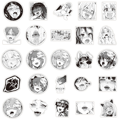 50PCS Black and White Bunny Girl Stickers - Retro Cartoon Decals for Laptops, Water Bottles, Journals & Vintage Theme Gifts