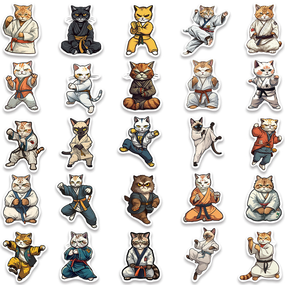 50PCS Samurai Cat Doodle Stickers, Cute Warrior Kitty Cartoon Decals for Kawaii Lovers and Japanese Culture Fans