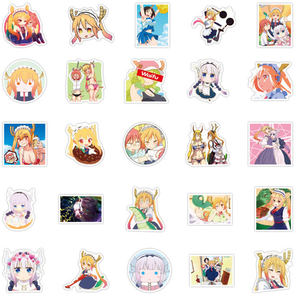 50PCS Japanese Anime Dragon Maid Character Doodle Stickers Perfect for Luggage, Laptop Cases, Phone Cases, Journals, and Beautiful DIY Planner Decorations