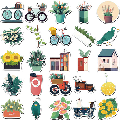 50PCS Cartoon Flat-Style Illustration Materials Doodle Stickers Exquisite Fashion Creative DIY Journal Decorative Decals Suitable for Phone Cases, Laptops, Skateboards, and Stationery Boxes