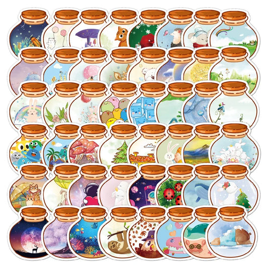 50PCS Cartoon Cute Ins Style Bottle Sticker for Luggage Laptop DIY IPad Bike Stationery Journal Water Cup Helmet