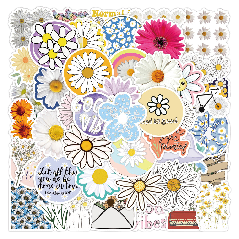 50PCS Cute Daisy Doodle Stickers, Aesthetic Cartoon Flower Vinyl Decals for Journal, Laptop, Water Bottle