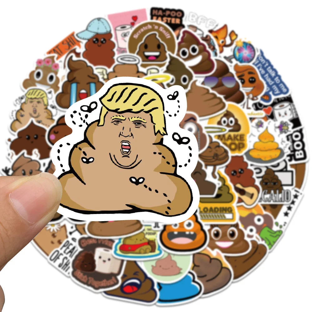 60PCS of poop fun and creative expression spoof graffiti stickers, personalized and fashionable creative trend decorated exquisite decal toys, refrigerator, guitar, skateboard, water cup, helmet, popular stickers