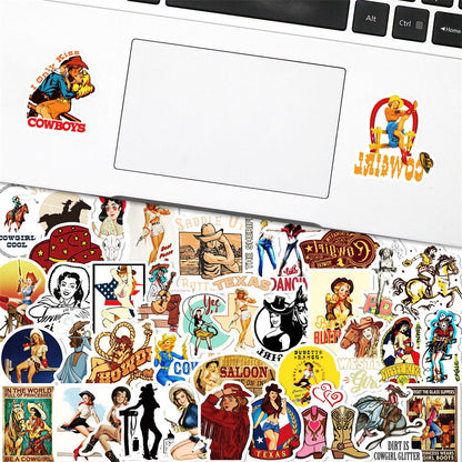 50PCS Retro Western Fashion Stickers, Stylish Cowgirl & Ranch Doodles for Denim Jackets, Boots, and Boho Decor