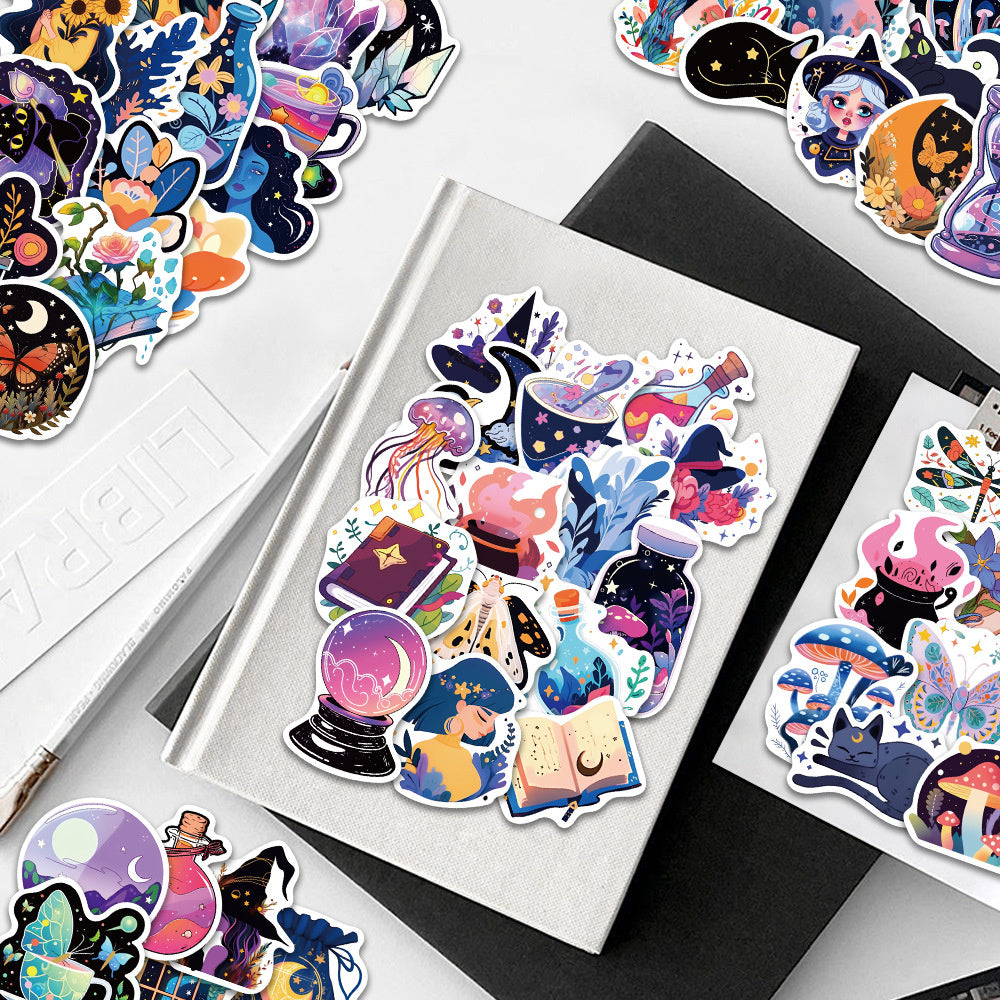 50PCS Cartoon Glow-in-the-Dark Magic Doodle Stickers Exquisite Creative DIY Journal Decorative Decals Suitable for Desks, Luggage, Chairs, Skateboards, Water Bottles, Helmets, and Stationery Cases