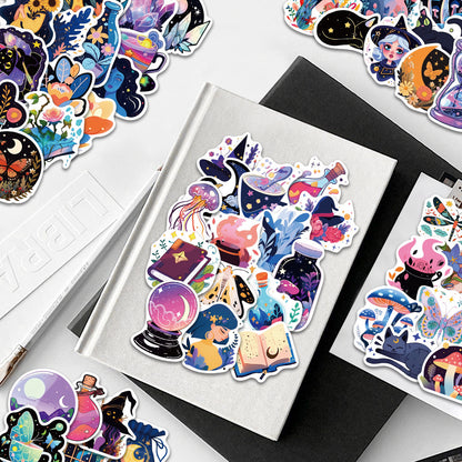 50PCS Cartoon Glow-in-the-Dark Magic Doodle Stickers Exquisite Creative DIY Journal Decorative Decals Suitable for Desks, Luggage, Chairs, Skateboards, Water Bottles, Helmets, and Stationery Cases