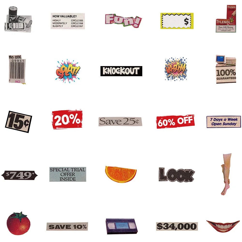 50PCS Personality Pop Style Graffiti Stickers for Luggage Laptop IPad Skateboard Journal Waterproof Stickers
