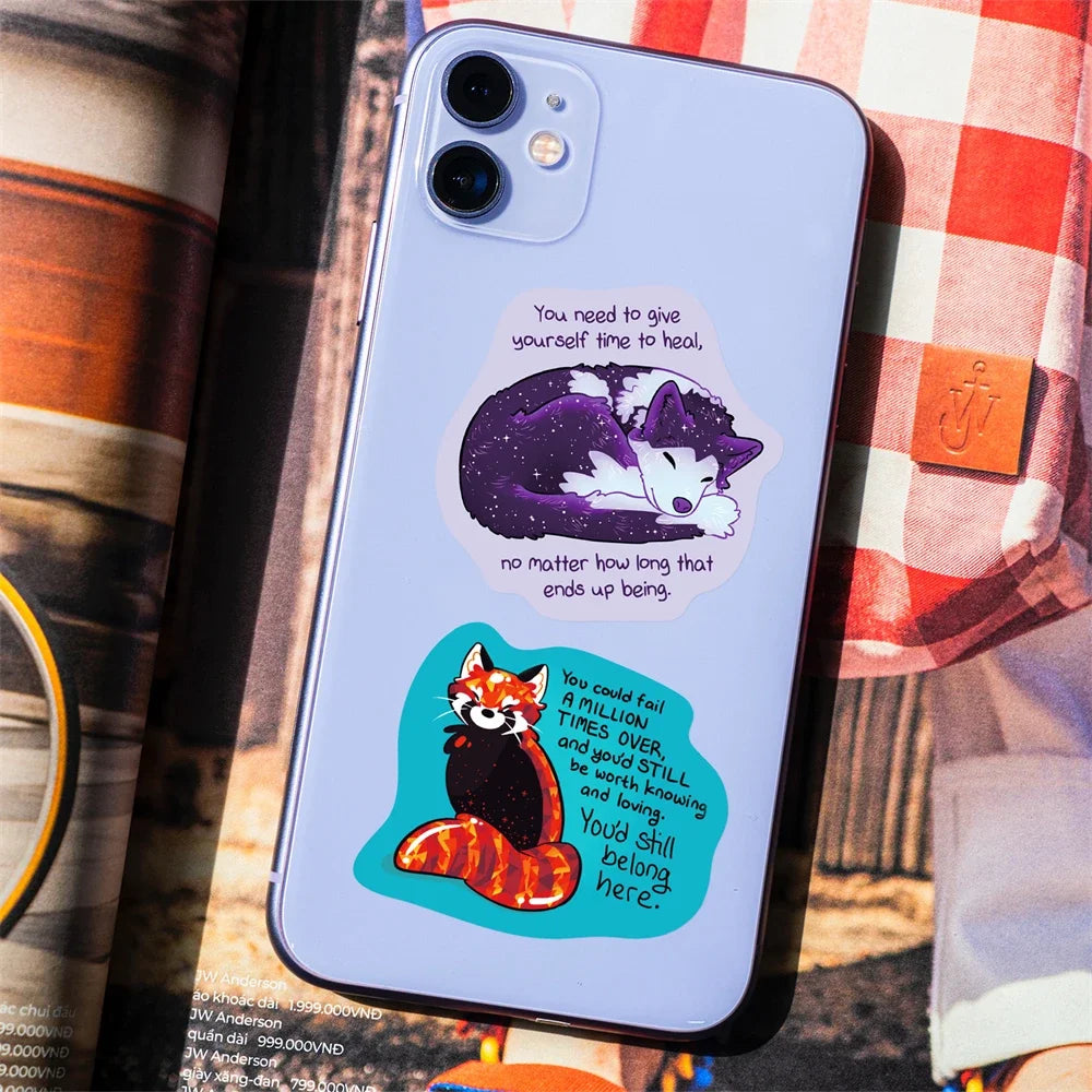 50PCS Cartoon Literary Healing Text Animal Creative Graffiti Sticker Bicycle Scooter DIY Laptop Guitar Computer