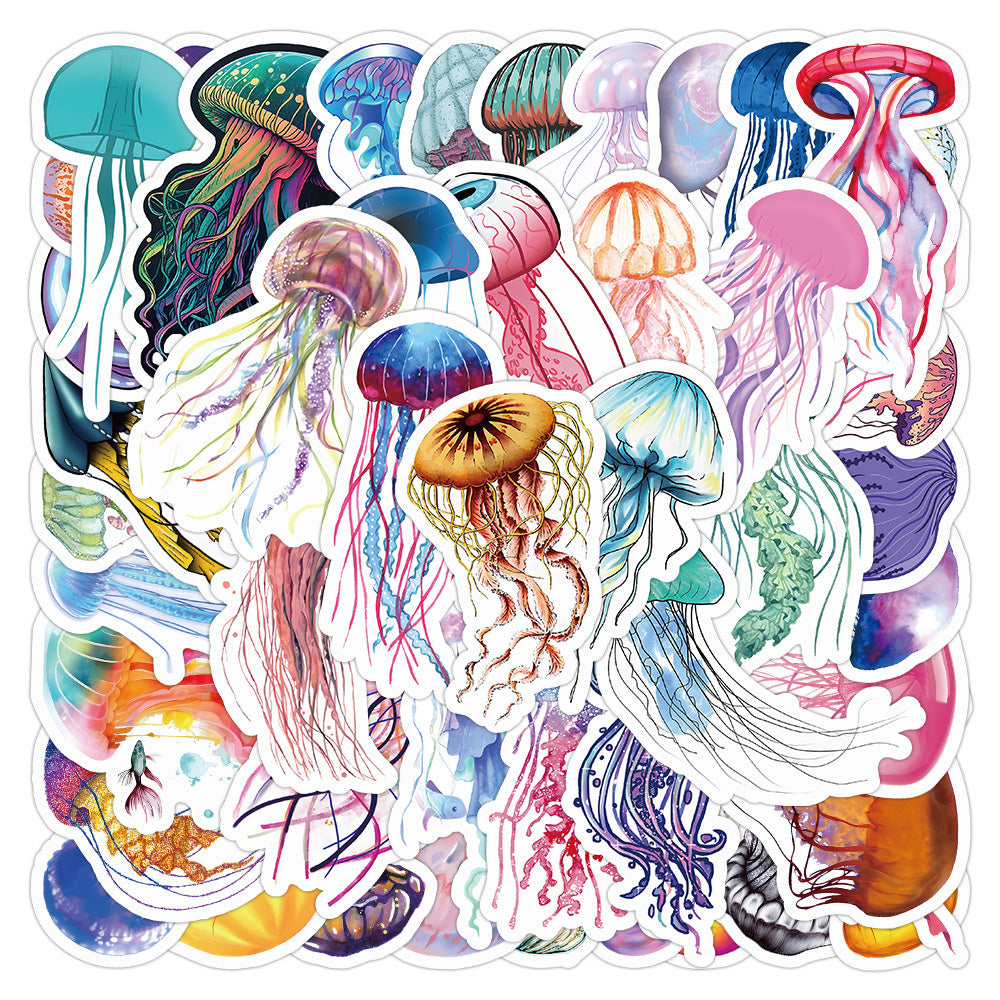 50PCS Medusan Consciousness Stickers - Bioluminescent Sentience Decals for Pre-Nervous System Journals, Neural Network Precursor Maps & Mind Without Brain Studies