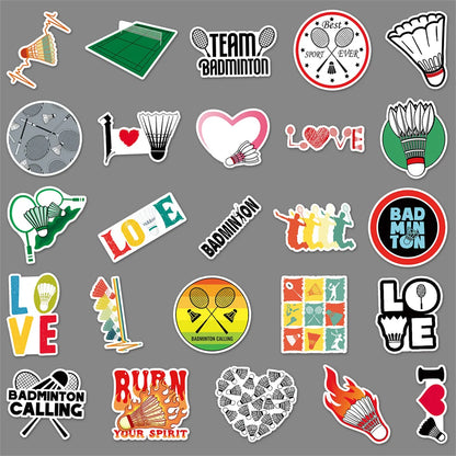 50PCS Badminton Sport Stickers - Racket & Shuttlecock Decals for Water Bottles, Laptops, Gym Bags & Sports Fan Gifts