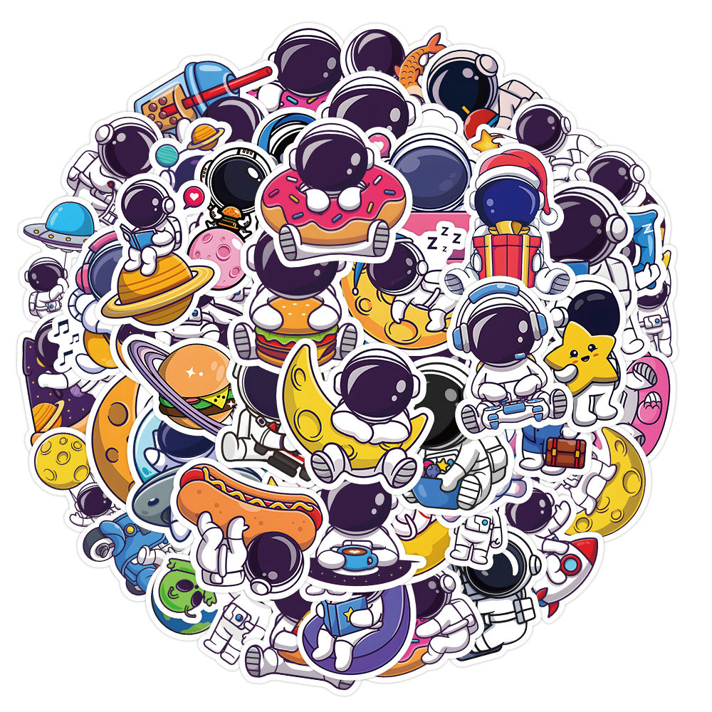 50PCS Cartoon Astronaut Doodle Stickers Perfect for Skateboards, Laptops, Water Bottles, Helmets, Guitars, Stationery Boxes Exquisite DIY Desktop Decor Decals