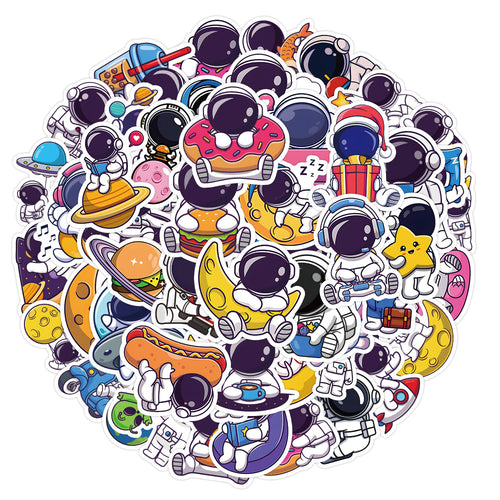 50PCS Cartoon Astronaut Doodle Stickers Perfect for Skateboards, Laptops, Water Bottles, Helmets, Guitars, Stationery Boxes Exquisite DIY Desktop Decor Decals