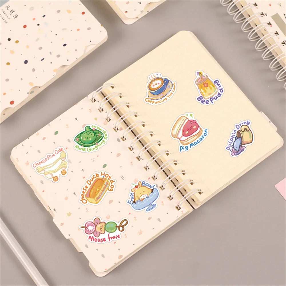 50PCS English Cartoon Animal Food Stickers Graffiti DIY Helmet Skateboard Suitcase Luggage Decals PVC Stickers