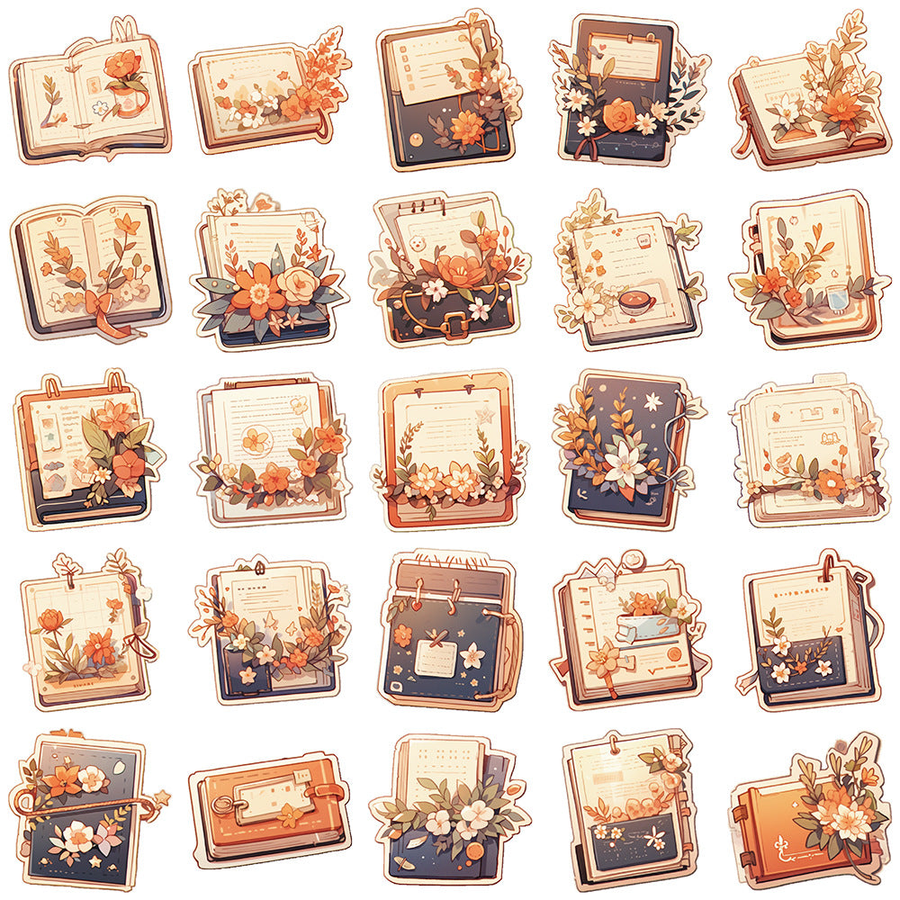 50PCS Card Notification Knowledge Flower Series Doodle Stickers Exquisite, Fashionable, Creative DIY Journal Decorative Decals Suitable for Phone Cases, Laptops, Skateboards, Bags, Stationery Boxes