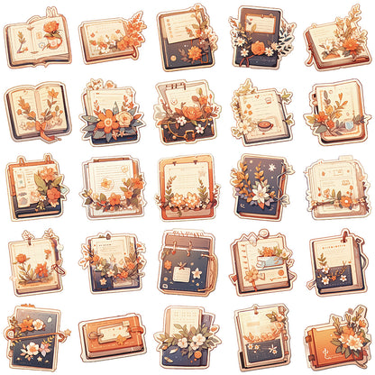 50PCS Card Notification Knowledge Flower Series Doodle Stickers Exquisite, Fashionable, Creative DIY Journal Decorative Decals Suitable for Phone Cases, Laptops, Skateboards, Bags, Stationery Boxes