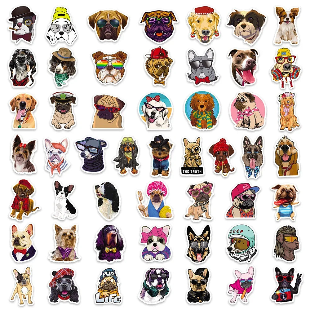 50PCS Dog Graffiti Waterproof Sticker Cartoon Cute Pet Creative Trend Personalized Decoration DIY Guitar Suitcase