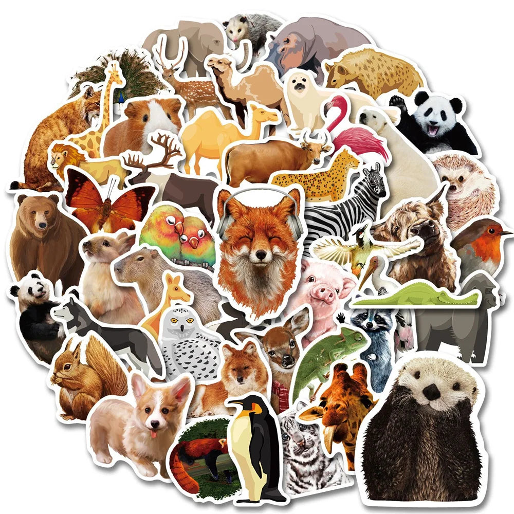 50PCS Zoo Series Cartoon Graffiti Waterproof Stickers Personalized Creative Decoration Refrigerator SkateboardCup
