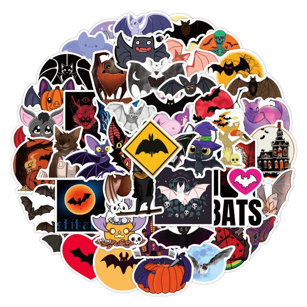 50PCS Cartoon Critters Bat Pumpkin Graffiti Stickers Personality Fashion Creative Trend DIY Exquisite Decorative Decals for Luggage Laptop IPad Diary Popular Toys Stickers