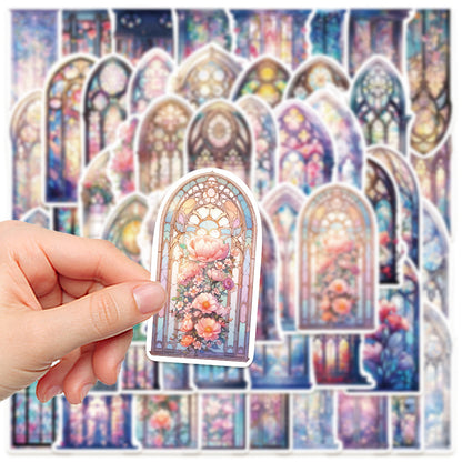 50PCS European Window Doodle Stickers, Vintage Architectural Cartoon Decals for a View to Another World
