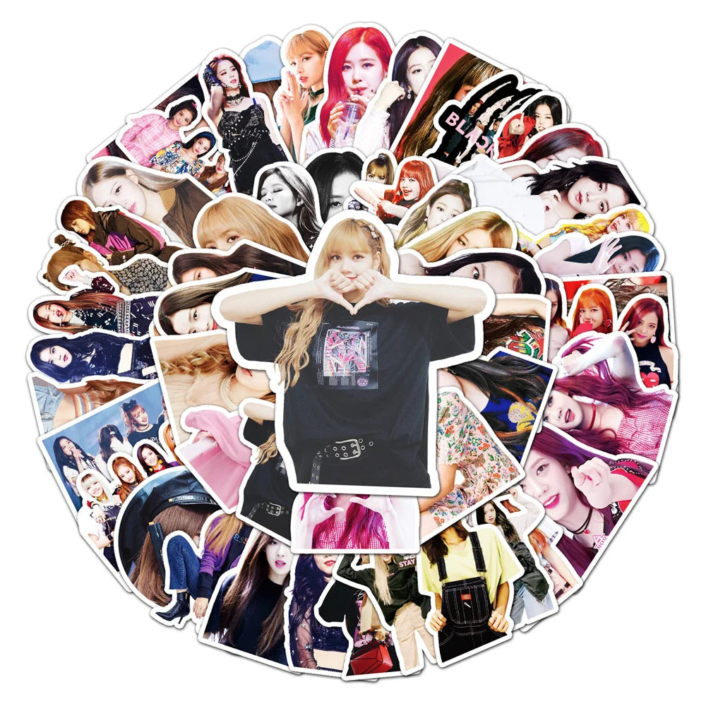 50PCS New Black Pink Pop Korean Girl Group Sticker For Luggage Laptop iPad Skateboard Guitar Phone Case Sticker