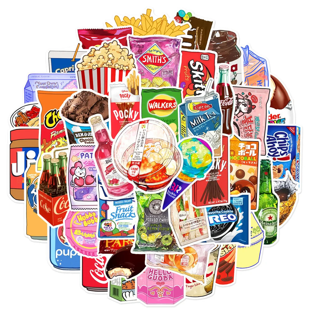 50PCS Snack Packaging Cartoon Trendy Graffiti Sticker Waterproof ToyNotebook  iPadPVCSticker