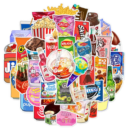 50PCS Snack Packaging Cartoon Trendy Graffiti Sticker Waterproof ToyNotebook  iPadPVCSticker