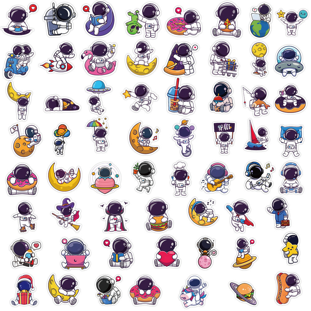 50PCS Cartoon Astronaut Doodle Stickers Perfect for Skateboards, Laptops, Water Bottles, Helmets, Guitars, Stationery Boxes Exquisite DIY Desktop Decor Decals