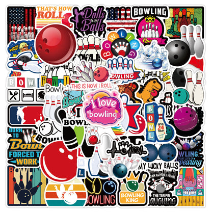 50PCS Bowling Sports Series Graffiti Stickers Exquisite, Fashionable, Creative DIY Journal Decorations Suitable for Skateboards, Bags, Laptops, Water Bottles, Helmets, and Stationery Cases