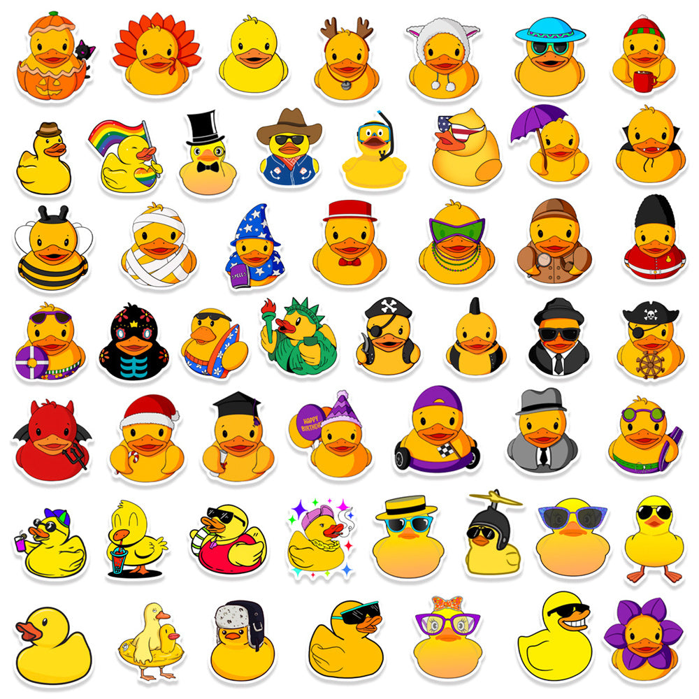 50PCS Sunny Yellow Duck Doodle Stickers, Cute Bath Time Cartoon Decals for Cheerful Vibes and Kids‘ Crafts