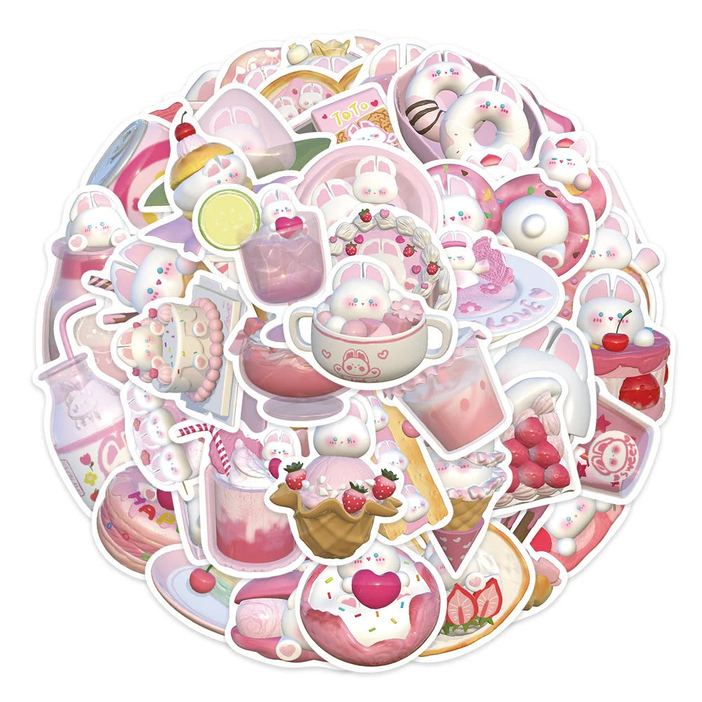 50PCS Cartoon Cute Rabbit Graffiti Sticker Personality Creative Sticker Desk Guitar Computer  Waterproof Sticker