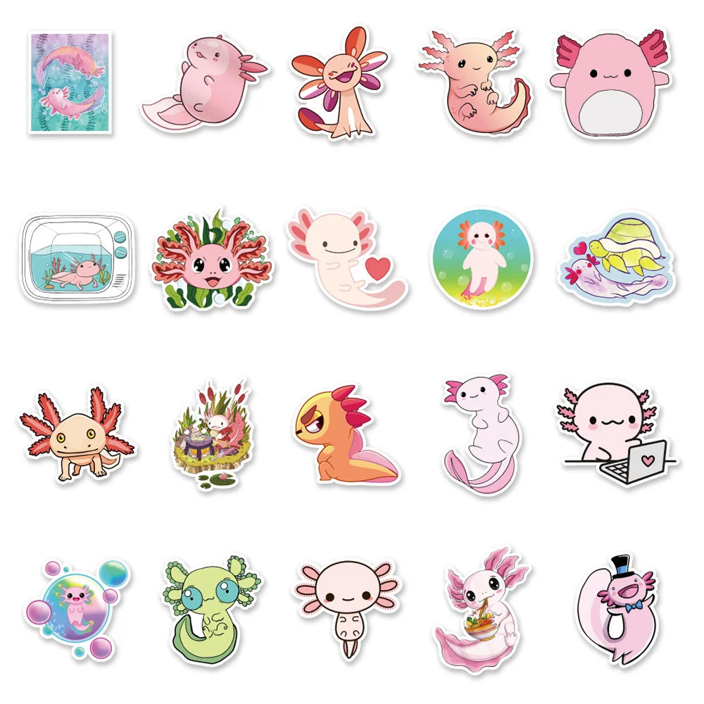 50PCS Cartoon Fresh Cut Axolotl Refrigerator Notebook Personalized Graffiti Waterproof Decorative Sticker Guitar