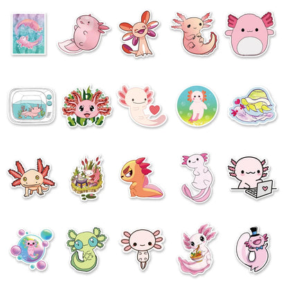 50PCS Cartoon Fresh Cut Axolotl Refrigerator Notebook Personalized Graffiti Waterproof Decorative Sticker Guitar