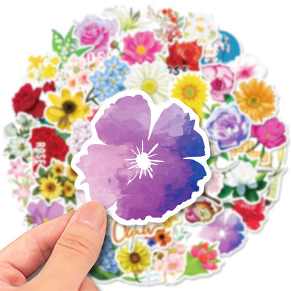 50PCS Flower series plant flower stickers, toys, luggage, laptops, ipads, skateboards, guitars, cups, mobile phone decorative sticker toys