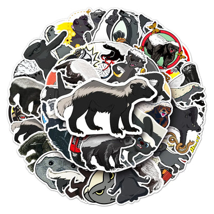 50PCS Cartoon Honey Badger Animal Doodle Stickers Exquisite, Fashionable, Creative DIY Journal Stickers Suitable for Luggage, Laptops, Guitars, Skateboards, Helmets, and Stationery Boxes