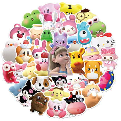 50PCS Cute 3D Graffiti Waterproof Sticker Creative Personality Decoration Water Cup Refrigerator SkateboardHelmet